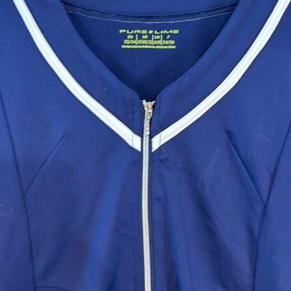 Pure lime navy blue/white piping fitness/tennis zip jacket with pleats size XS - Picture 6 of 8